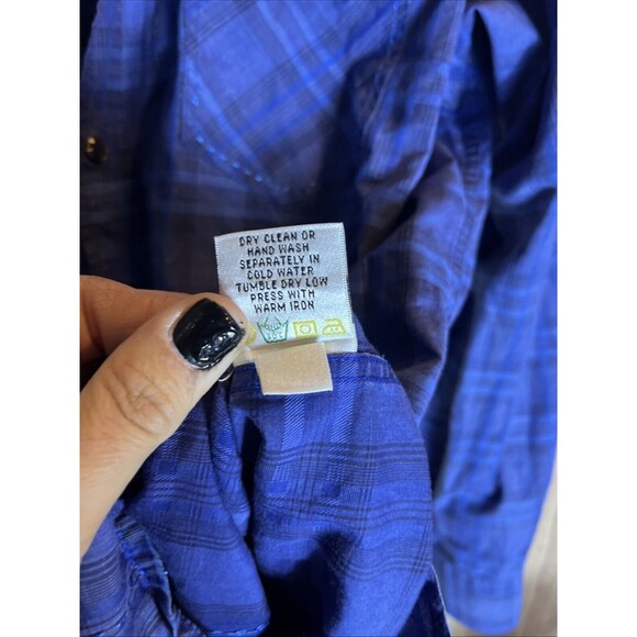 Bugatchi Dress Shirt Large Blue Plaid Paisley Contrast Flip Cuff Shape Fit - Picture 10 of 13